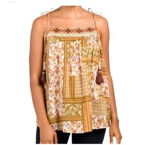 Artelier Nicole Miller Floral/Geometric Print‎ Strap Embroidered Blouse M NWT